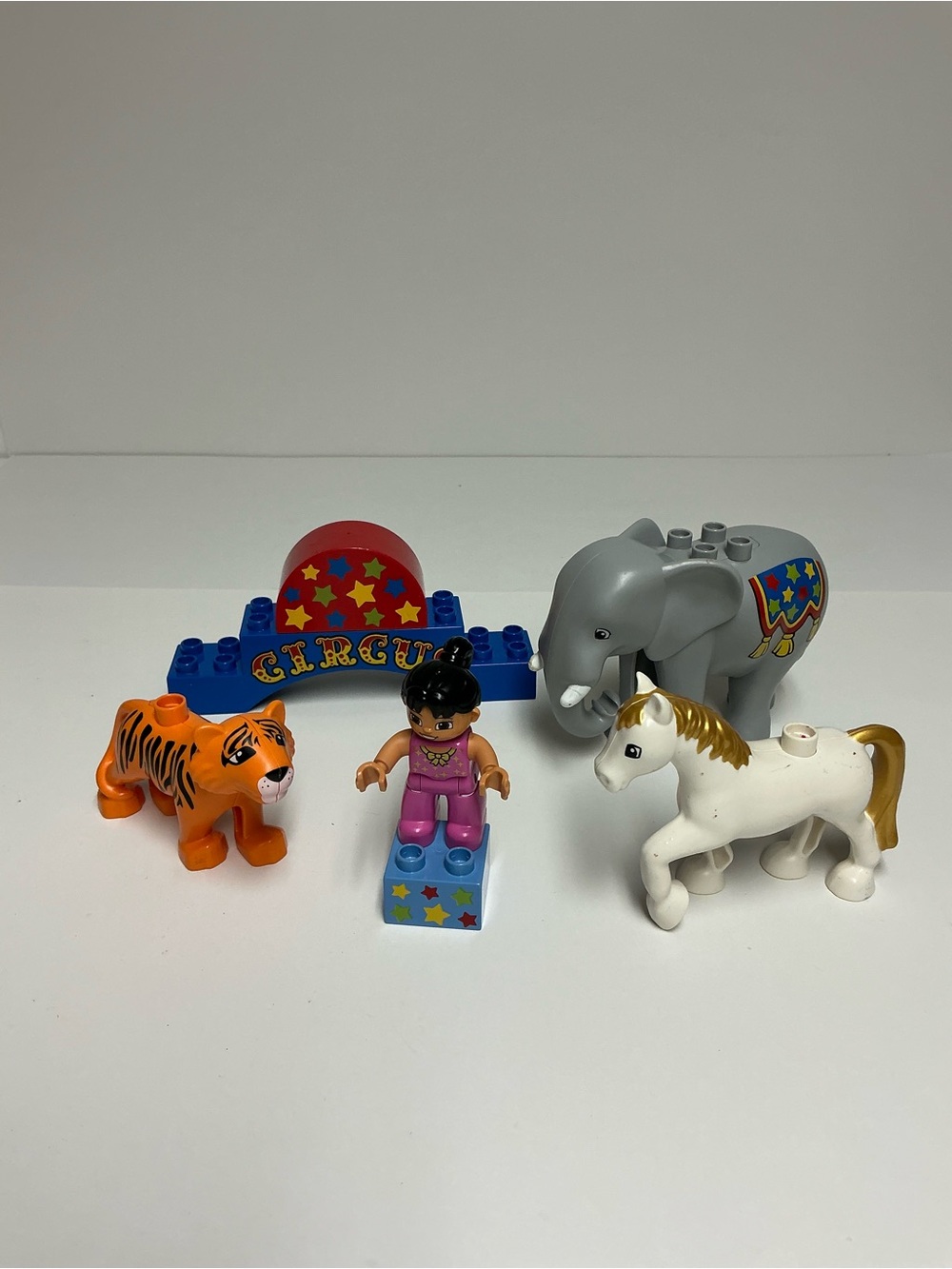 Lego Duplo Circus Parts Lot- Elephant, Tiger, Performer, Horse and Blocks